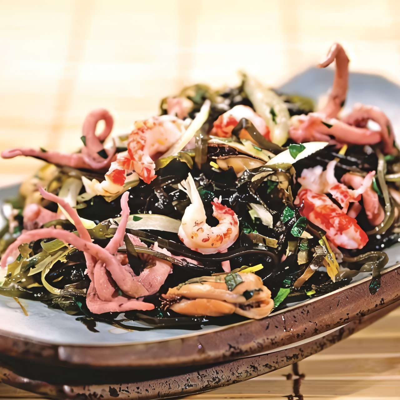 Салат с морепродуктами и морской капустой