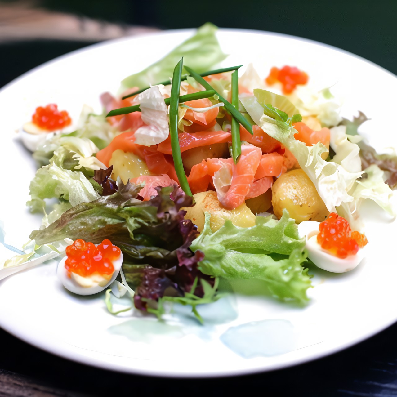 Салат с подкопченой семгой и хурмой