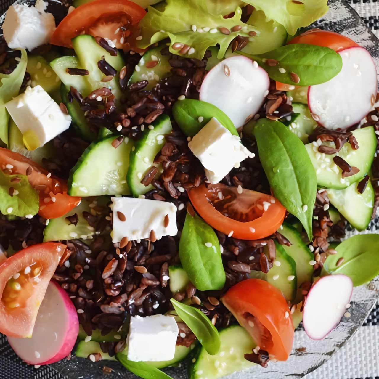 Салат с сыром фета и черным рисом