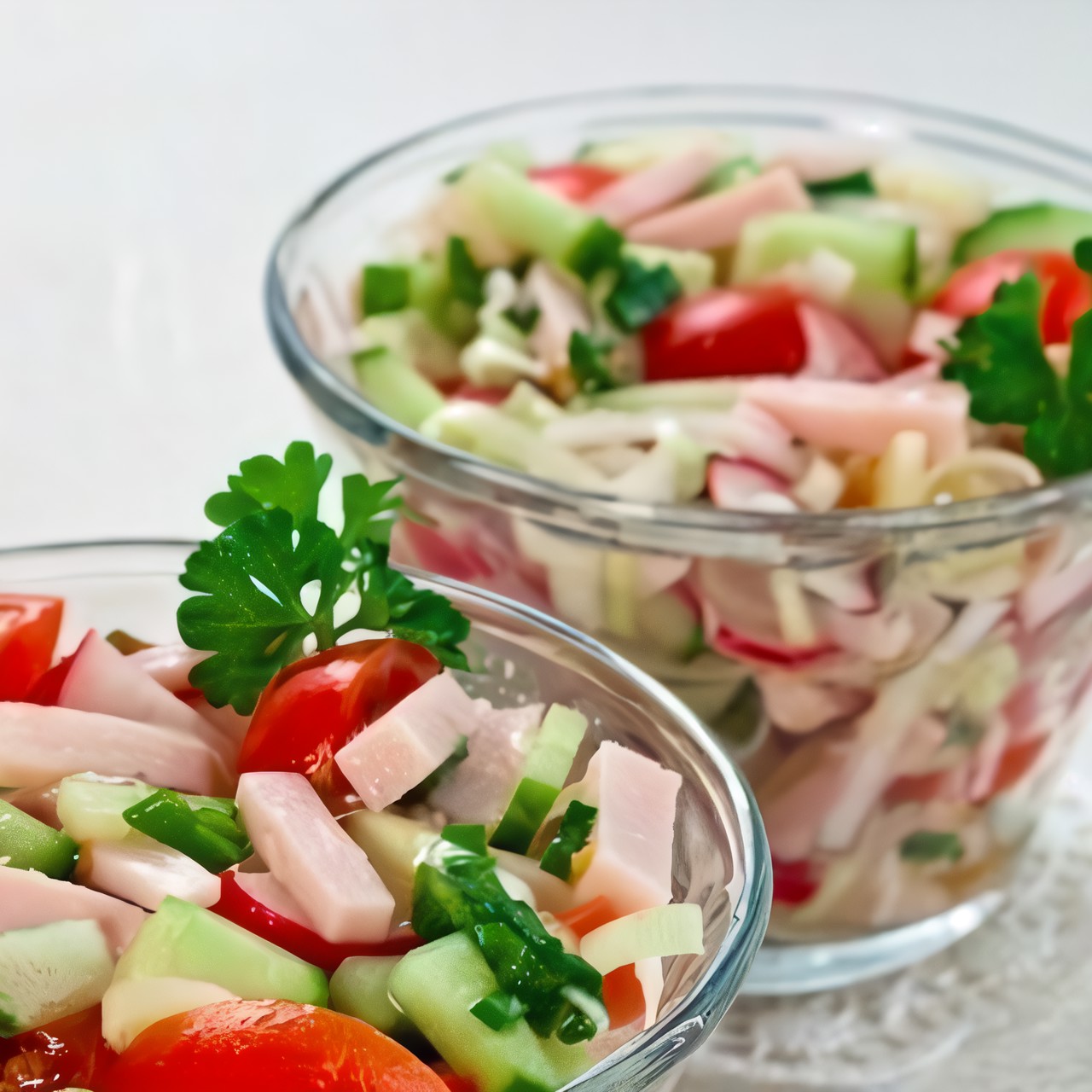 Салат с ветчиной и овощами