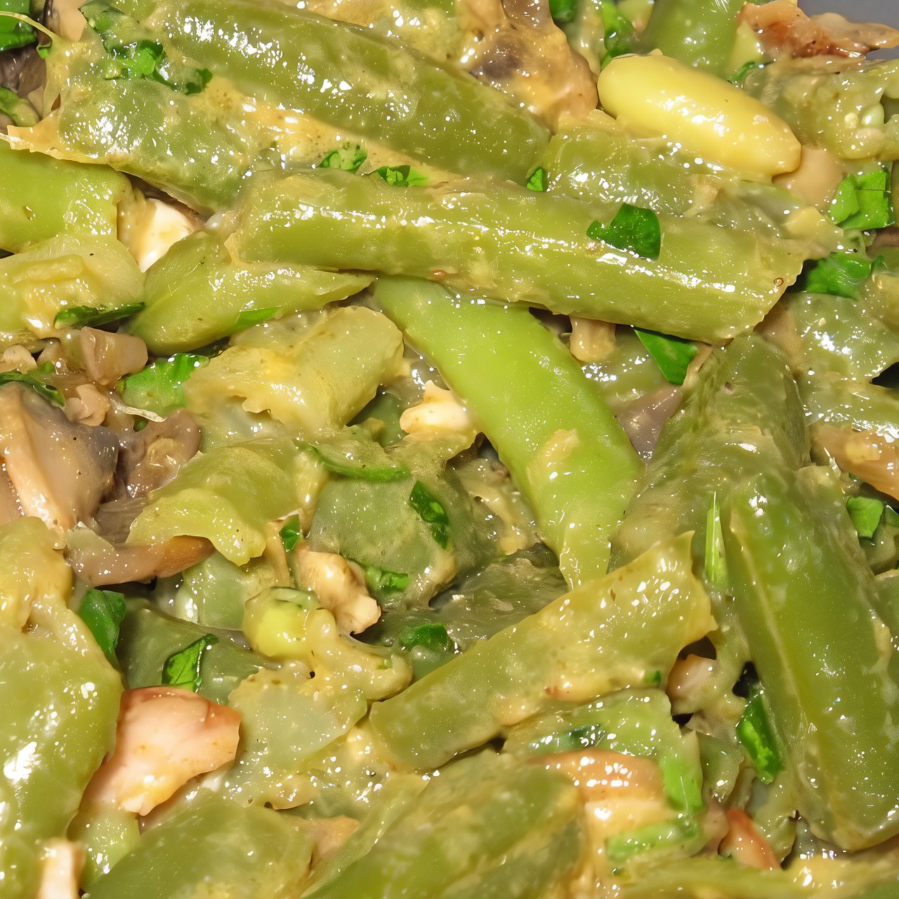 Салат со стручковой фасолью и грибами