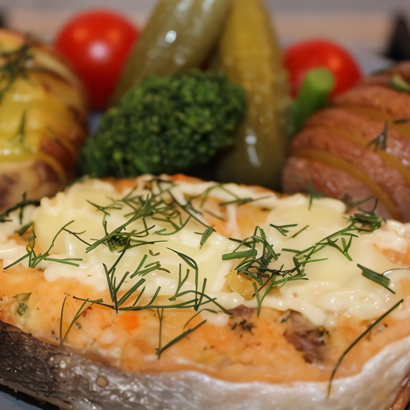 Семга на пару, фаршированная печенью и морковью