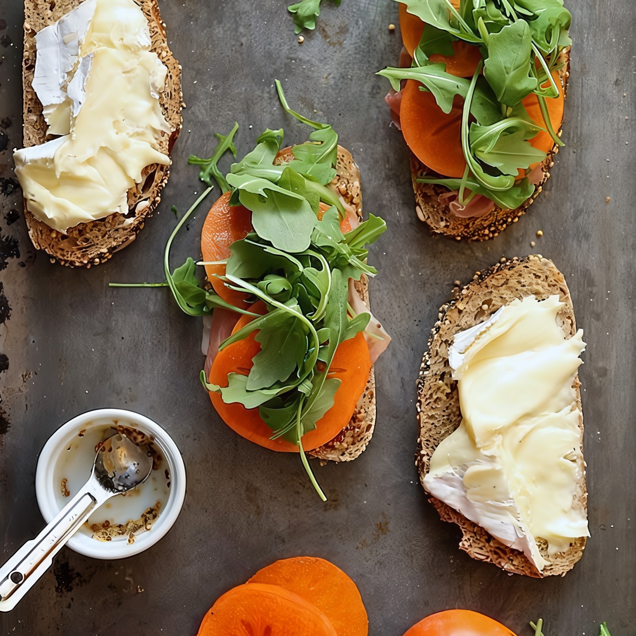 Сэндвич с хурмой, прошутто и сыром бри