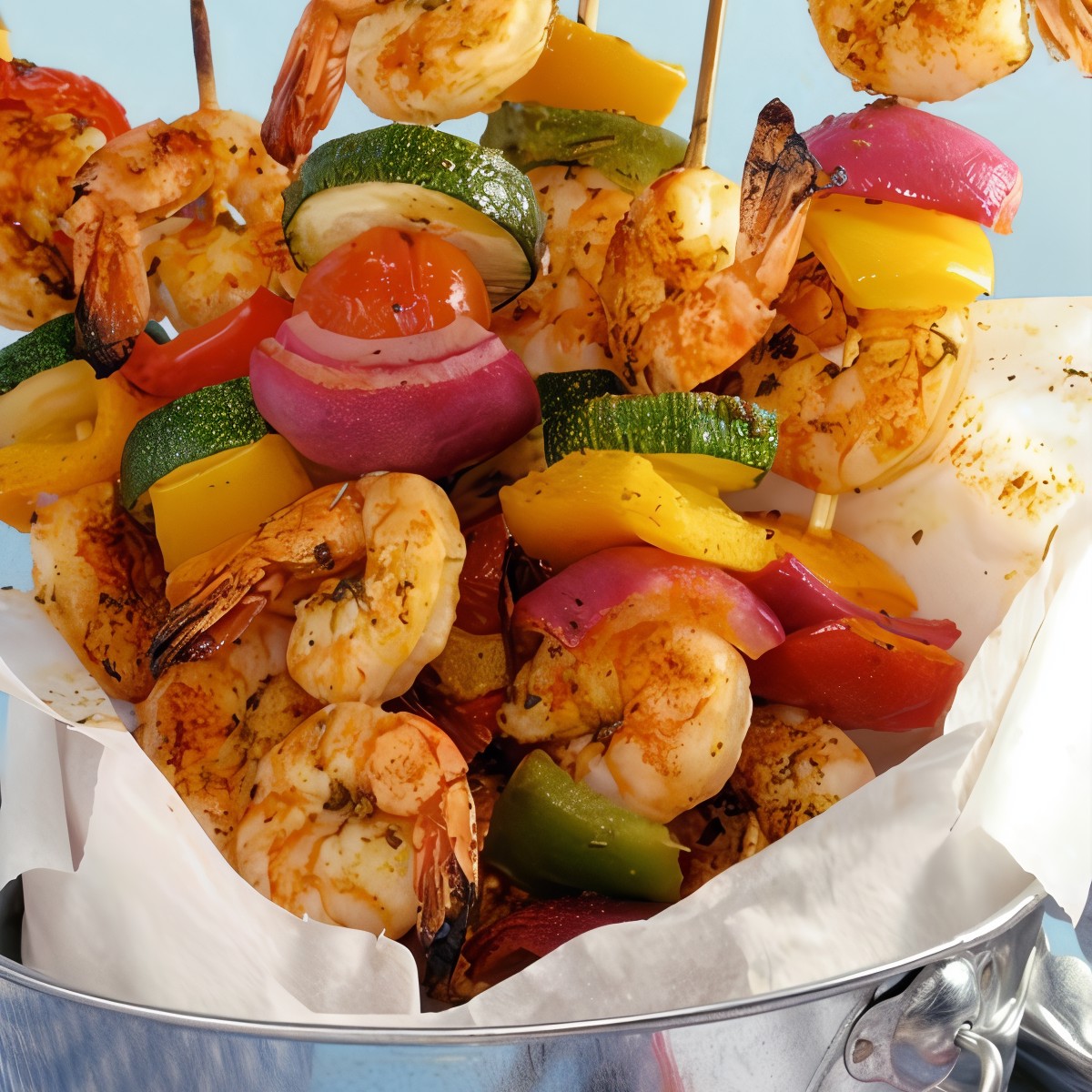 Шашлыки из креветок и цукини в итальянских травах