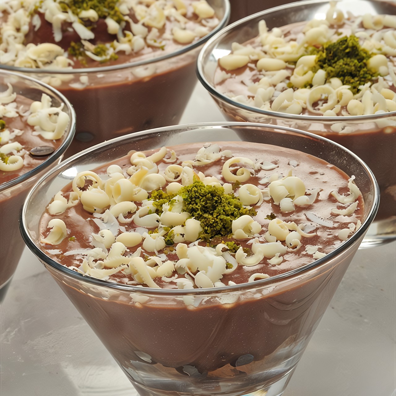 Шоколадный мусс с перцем чили, фисташками и коньяком