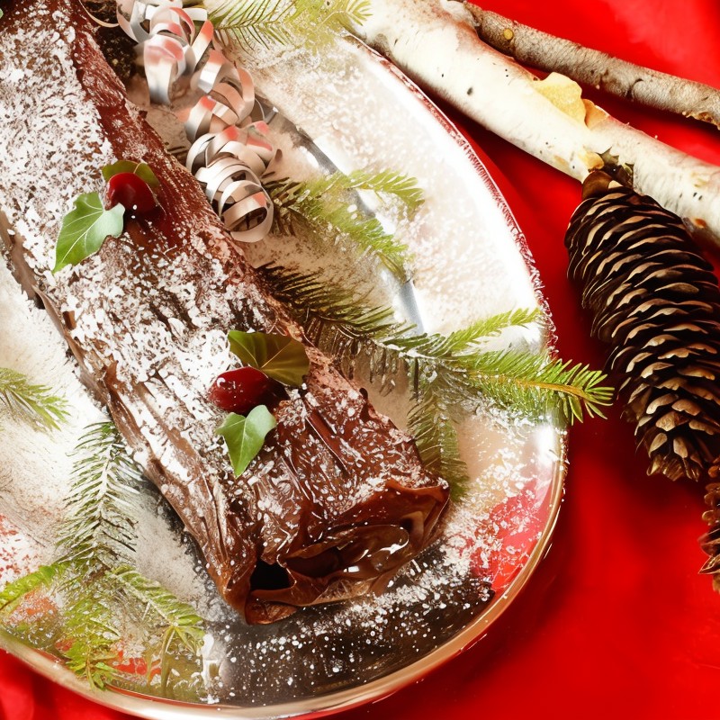 Шоколадное полено с кремом из каштанов и ягодами