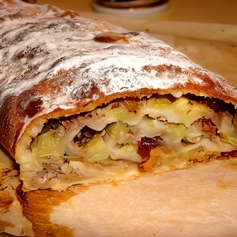 Штрудель с ревенем, сушеной клюквой и грецкими орехами