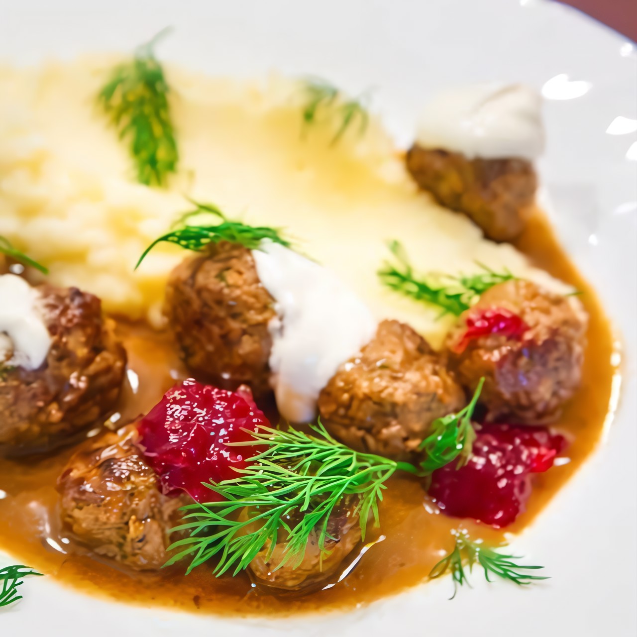 Шведские фрикадельки с  брусничным джемом