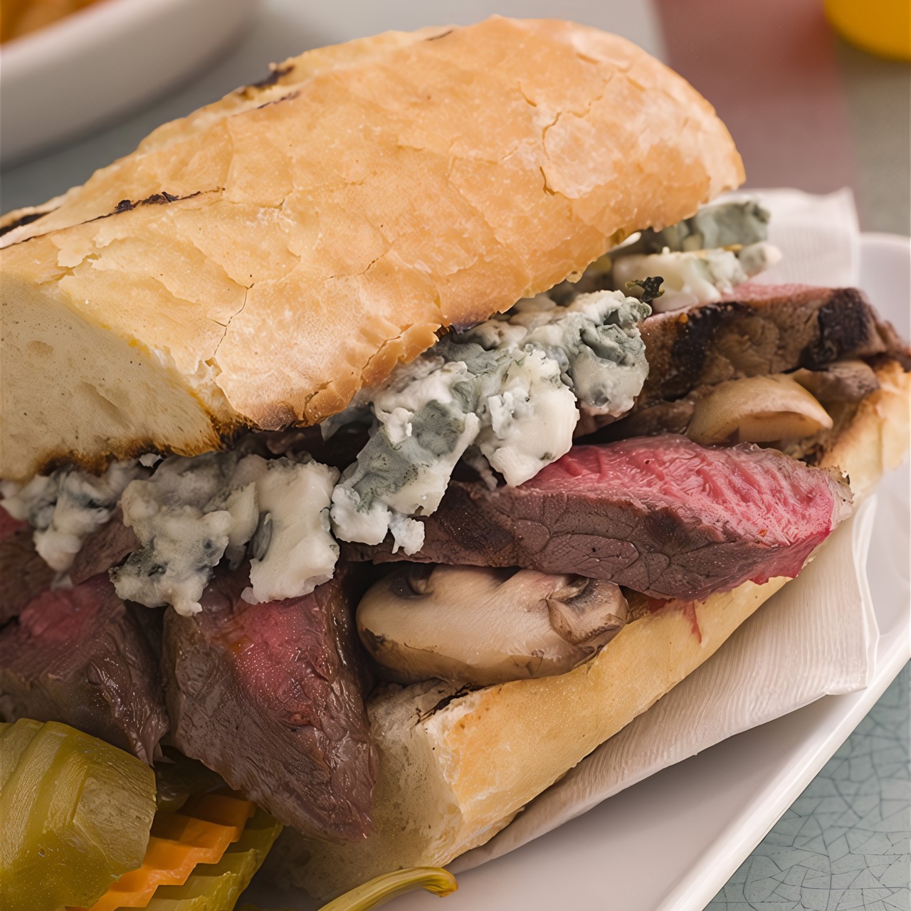 Сэндвичи с говяжьим стейком, шампиньонами и кремом из базилика