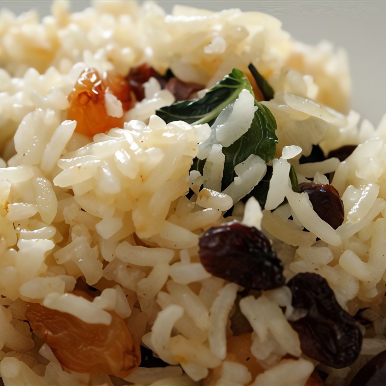 Сладкий рис с орешками кешью, сухофруктами и мятой