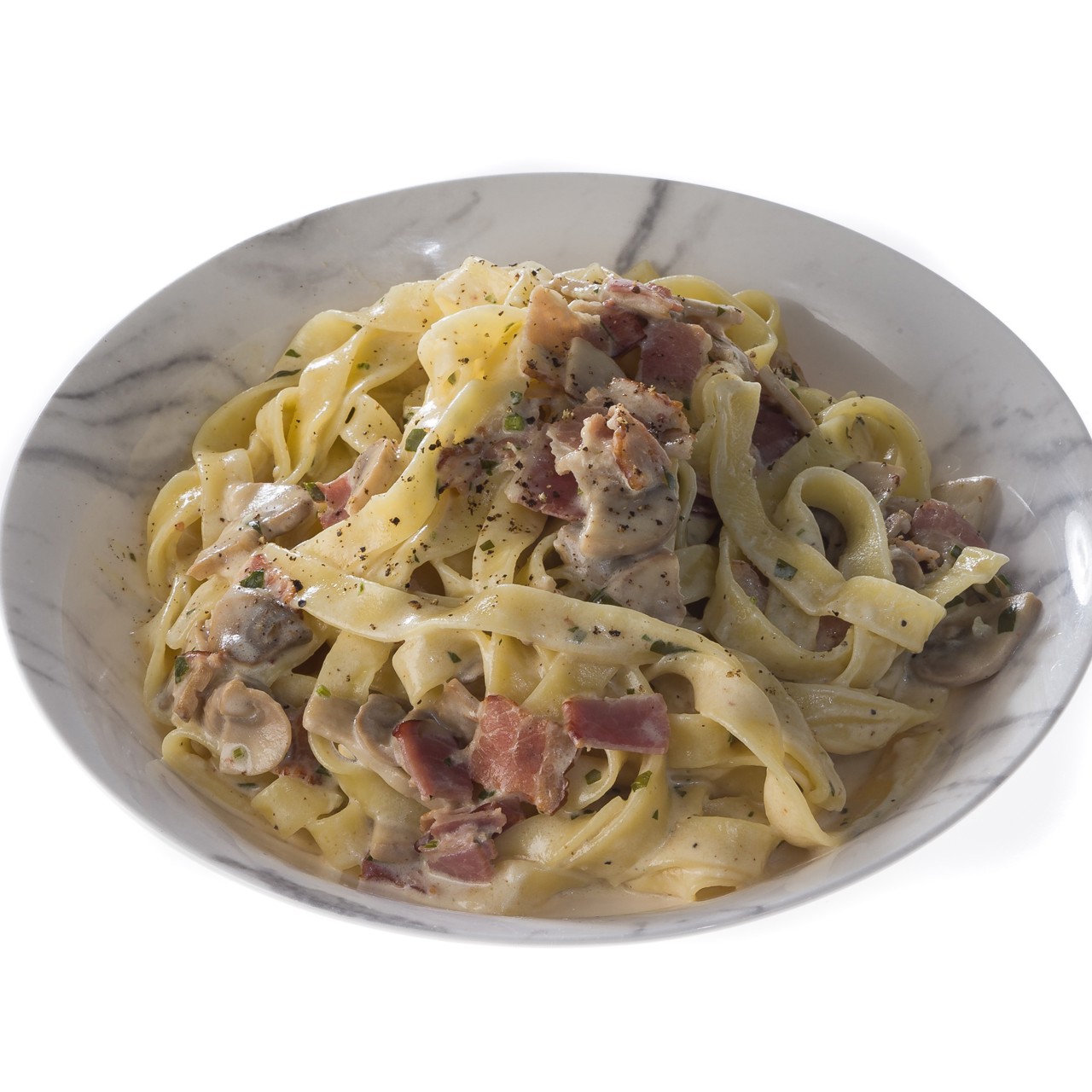 Сливочная паста с беконом и грибами