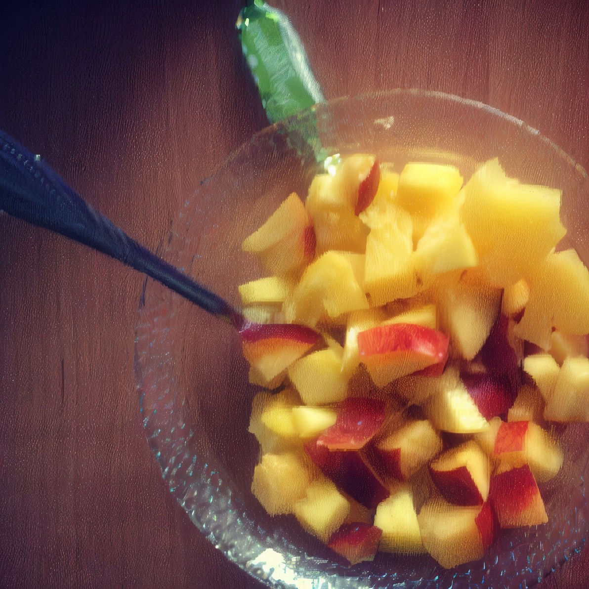 Солнечный фруктовый салат из манго, ананасов и персиков