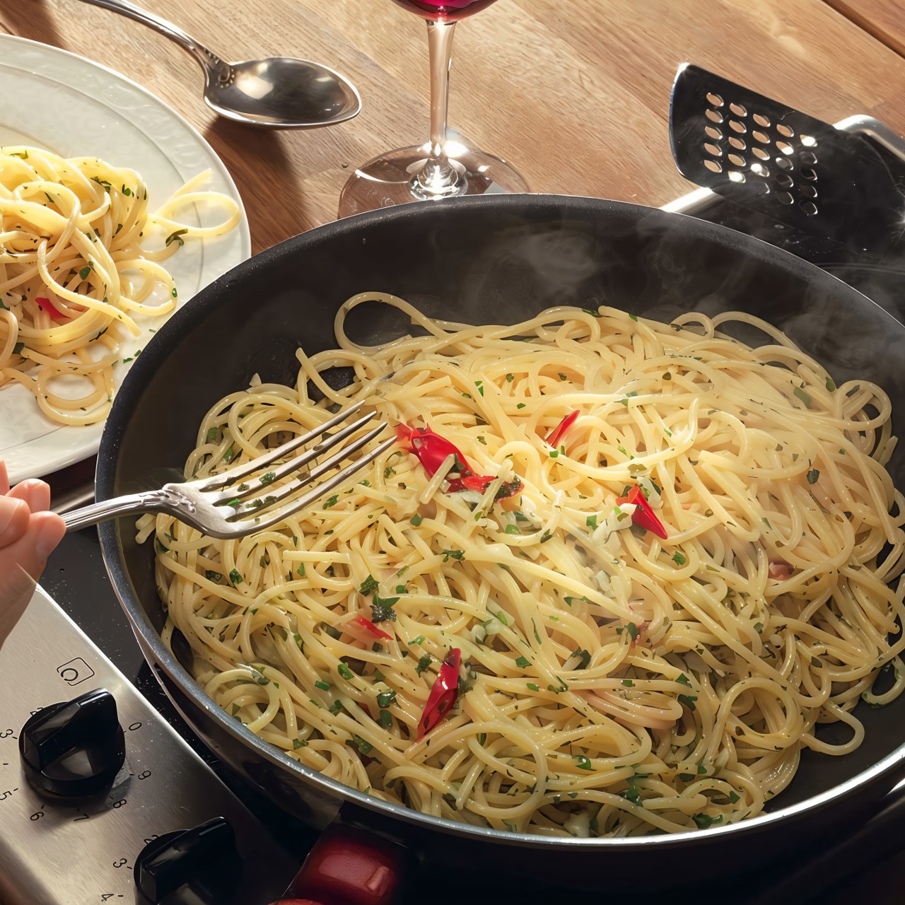 Спагетти с чесноком и маслом