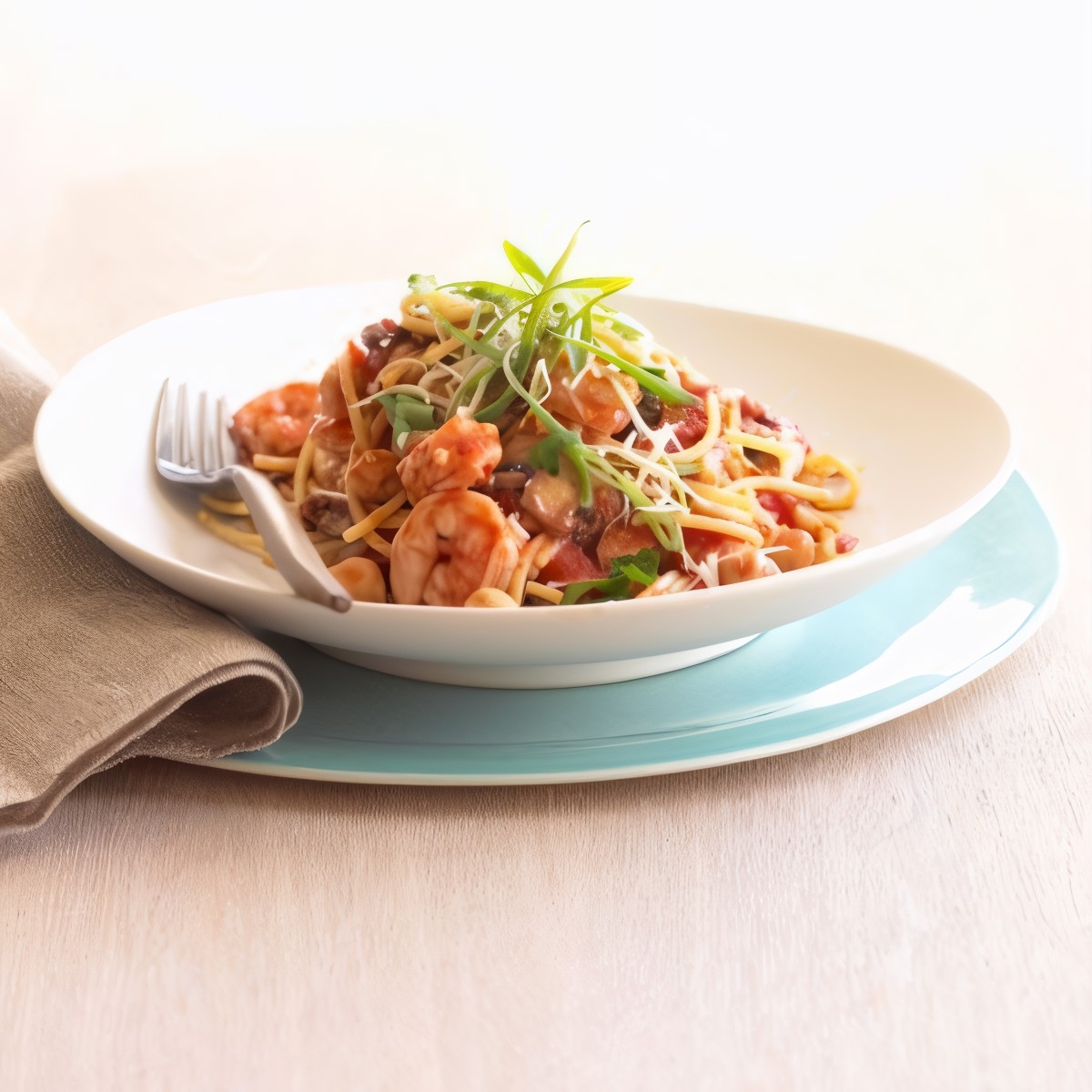 Спагетти с ракушками и белыми грибами