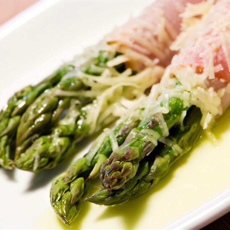 Спаржа с пармезаном и беконом