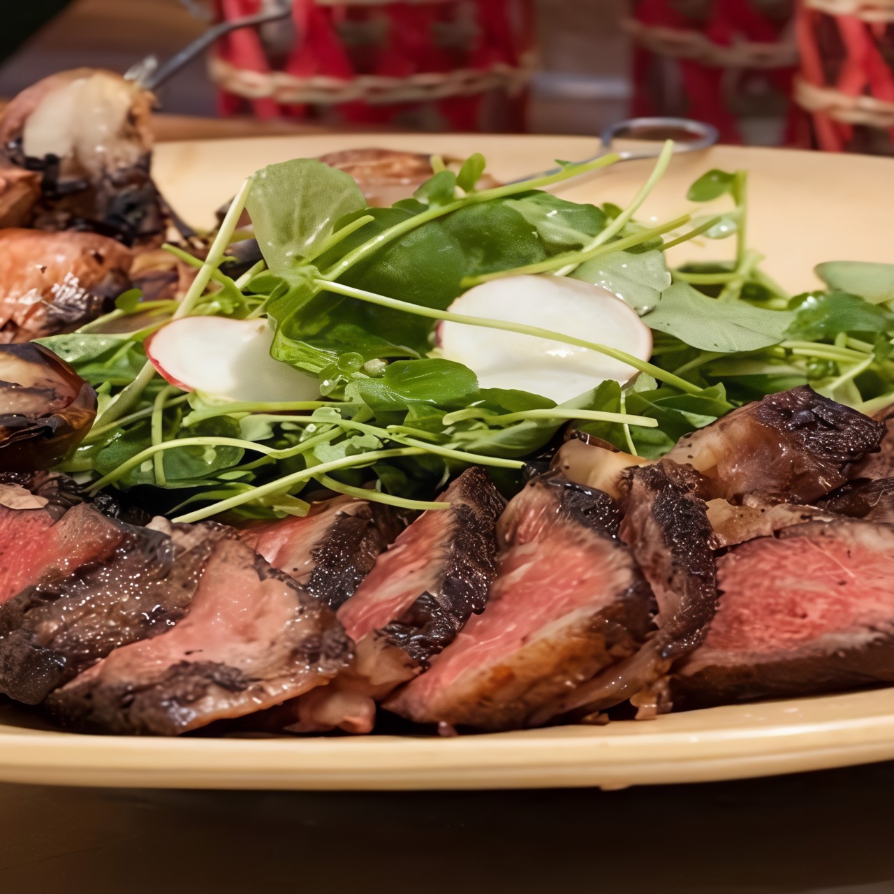 Стейк рибай с кресс-салатом