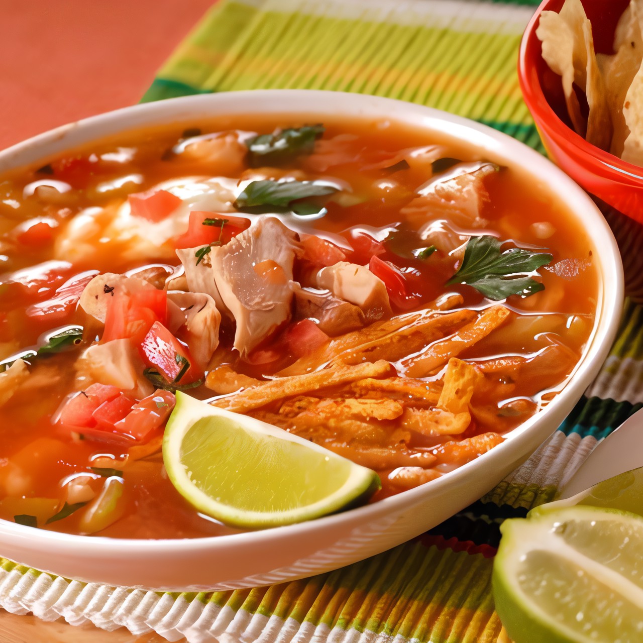 Суп из индейки с овощами и кукурузными чипсами