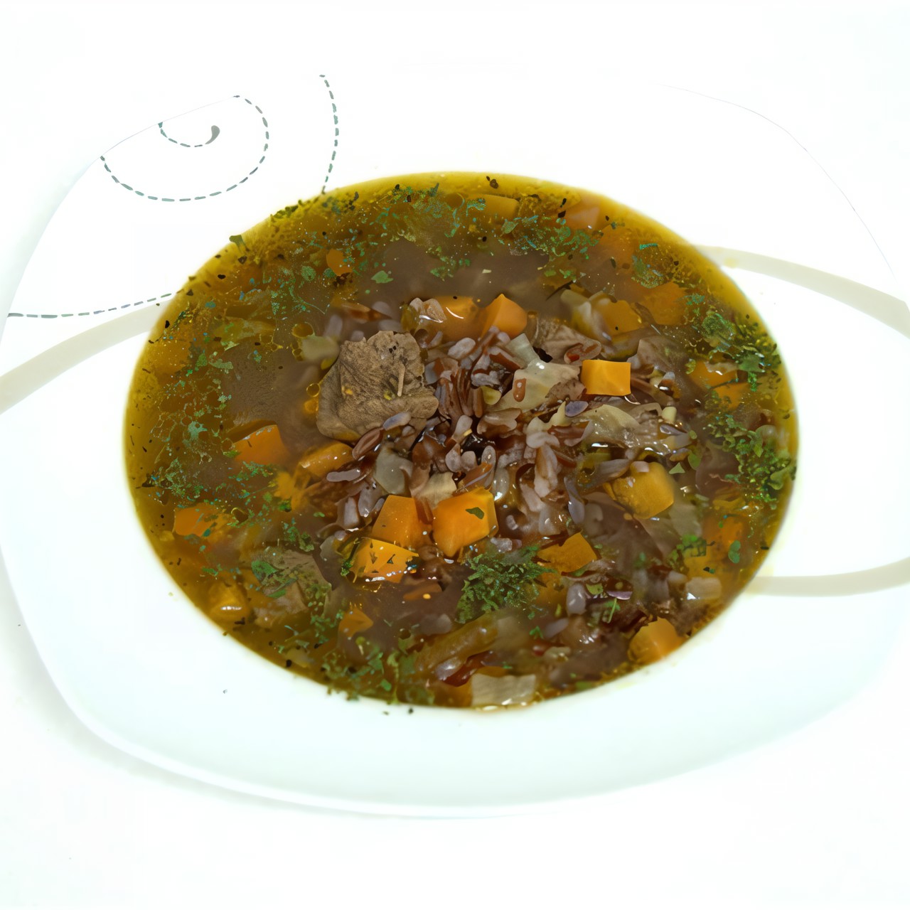 Суп из красного риса с говядиной