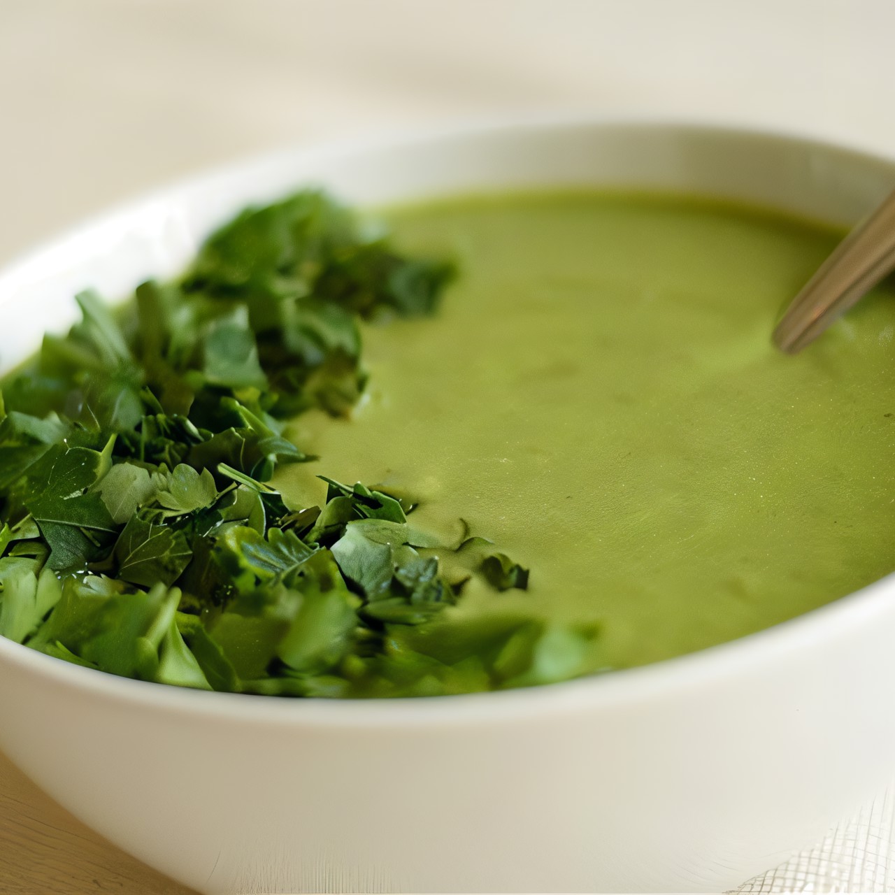 Суп-крем из шпината и щавеля с авокадо