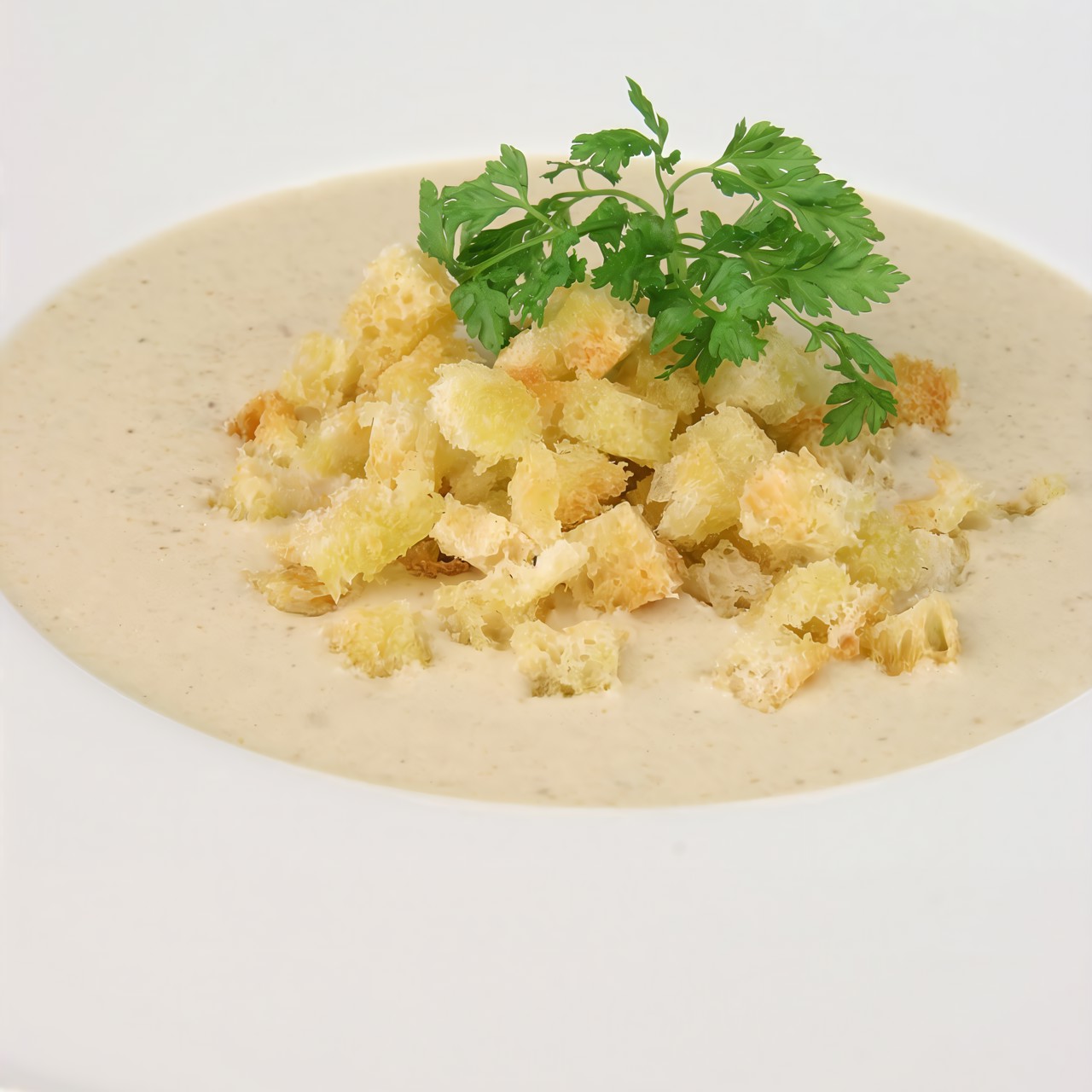 Суп-пюре из белых грибов с чесночными гренками