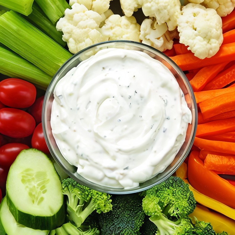 Свежие овощи с чесночным соусом