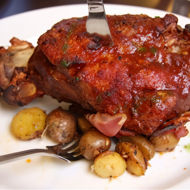 Свиная рулька в пиве с отварным картофелем