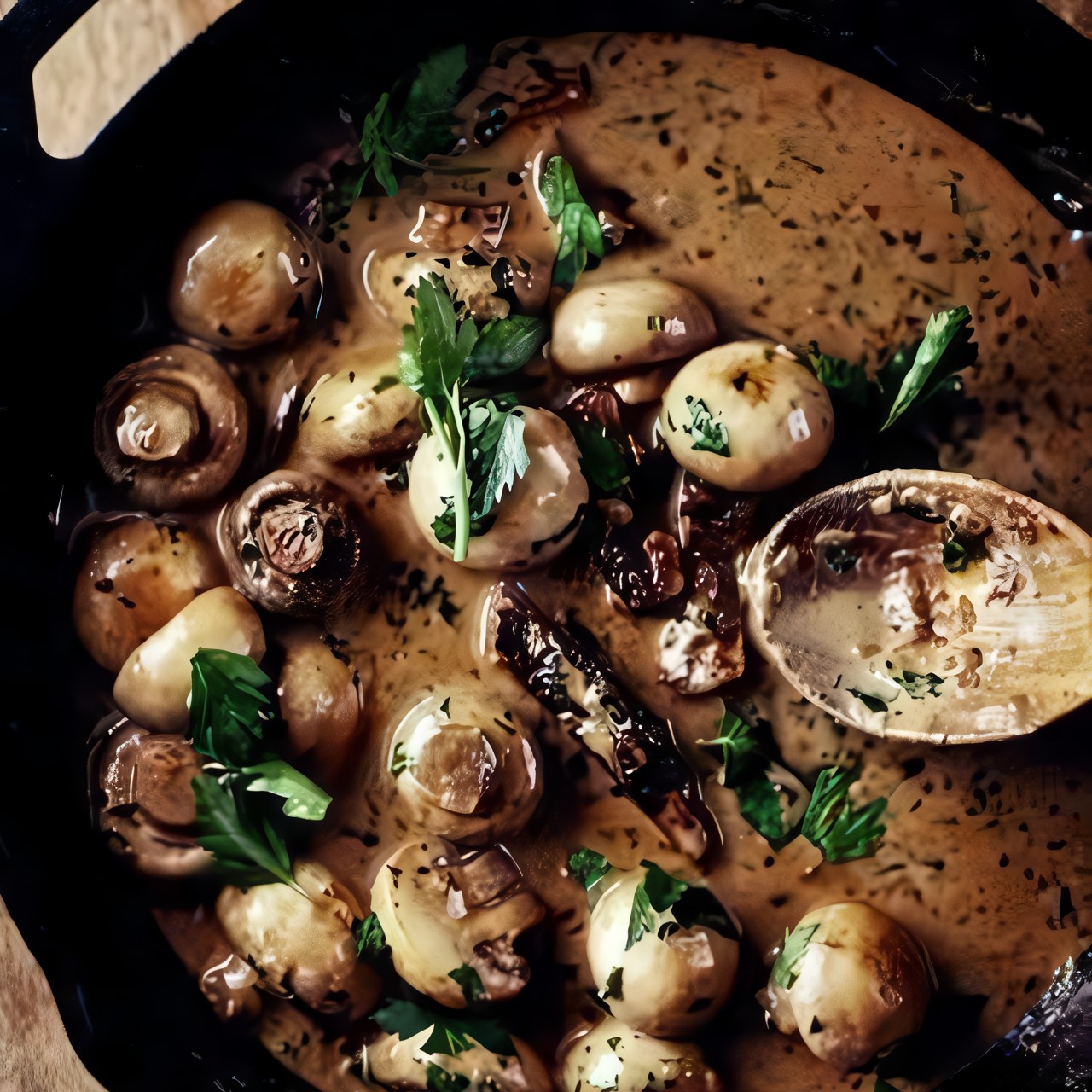 Свиная вырезка с грибным соусом и пюре с хреном