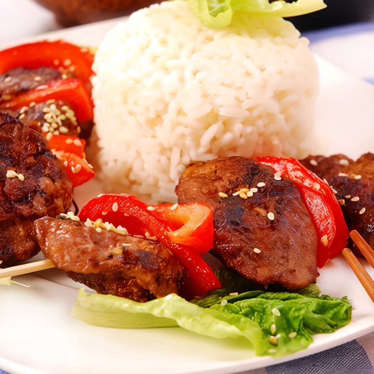 Свиные шашлыки с красными перцами и ананасовым рисом