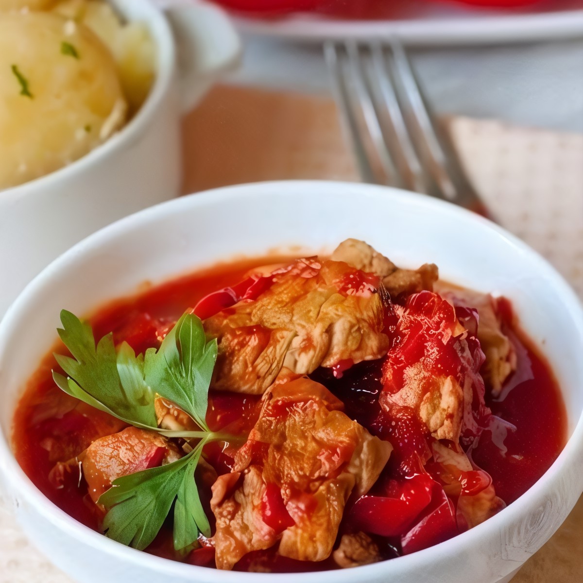 Свинина, тушеная со сладким перцем