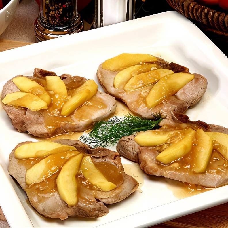 Свиные отбивные, тушеные с яблоками