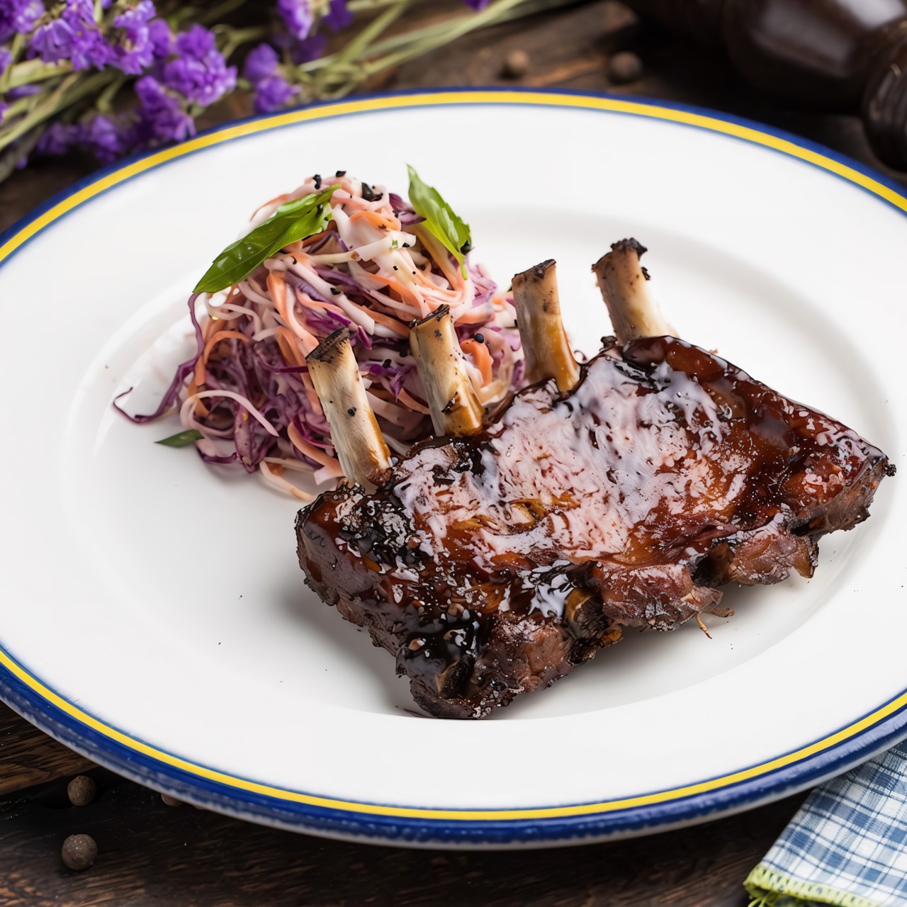 Свиные ребра терияки с коулсло