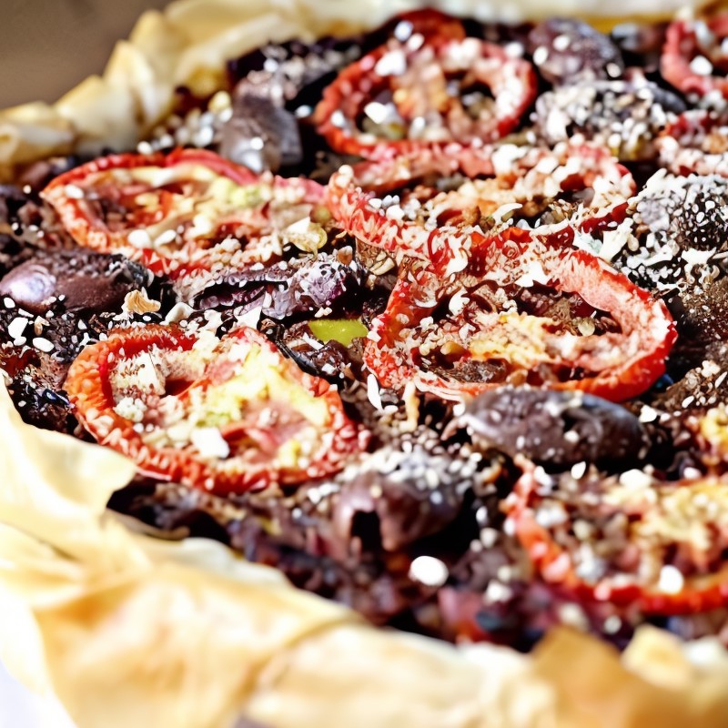 Тарт с печеными баклажанами и сладким перцем