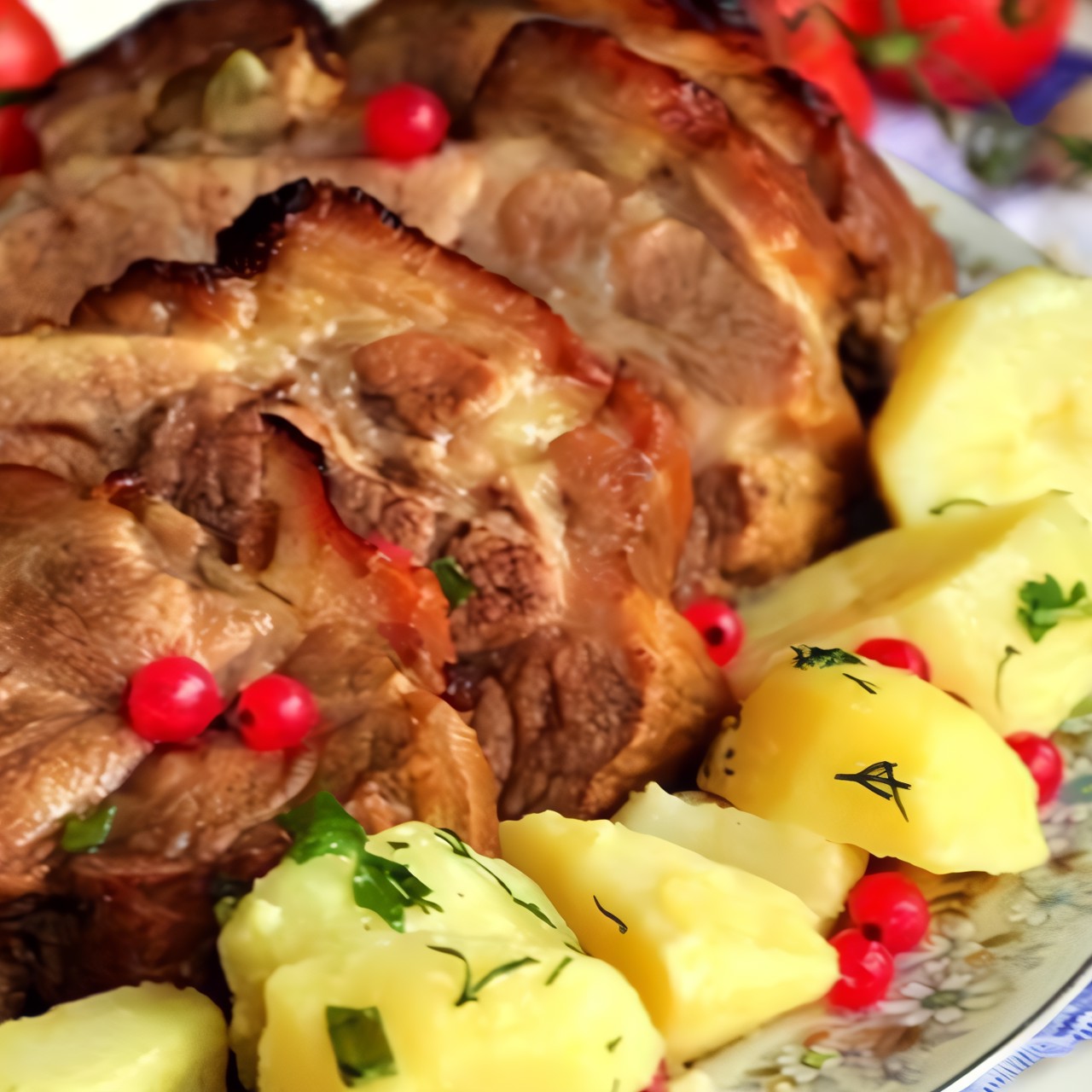 Телятина с картофелем и грибами