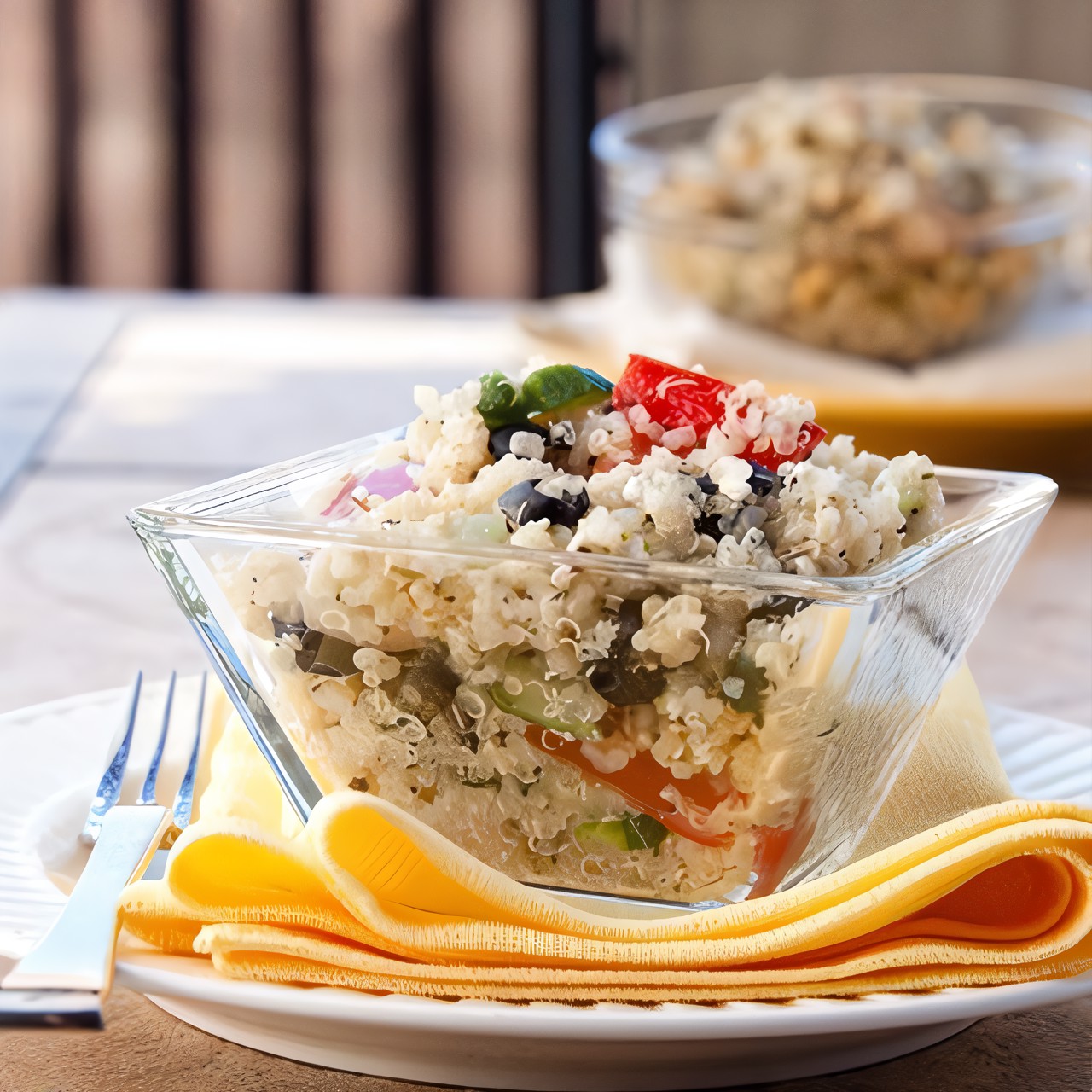 Теплый салат из киноа с черной фасолью