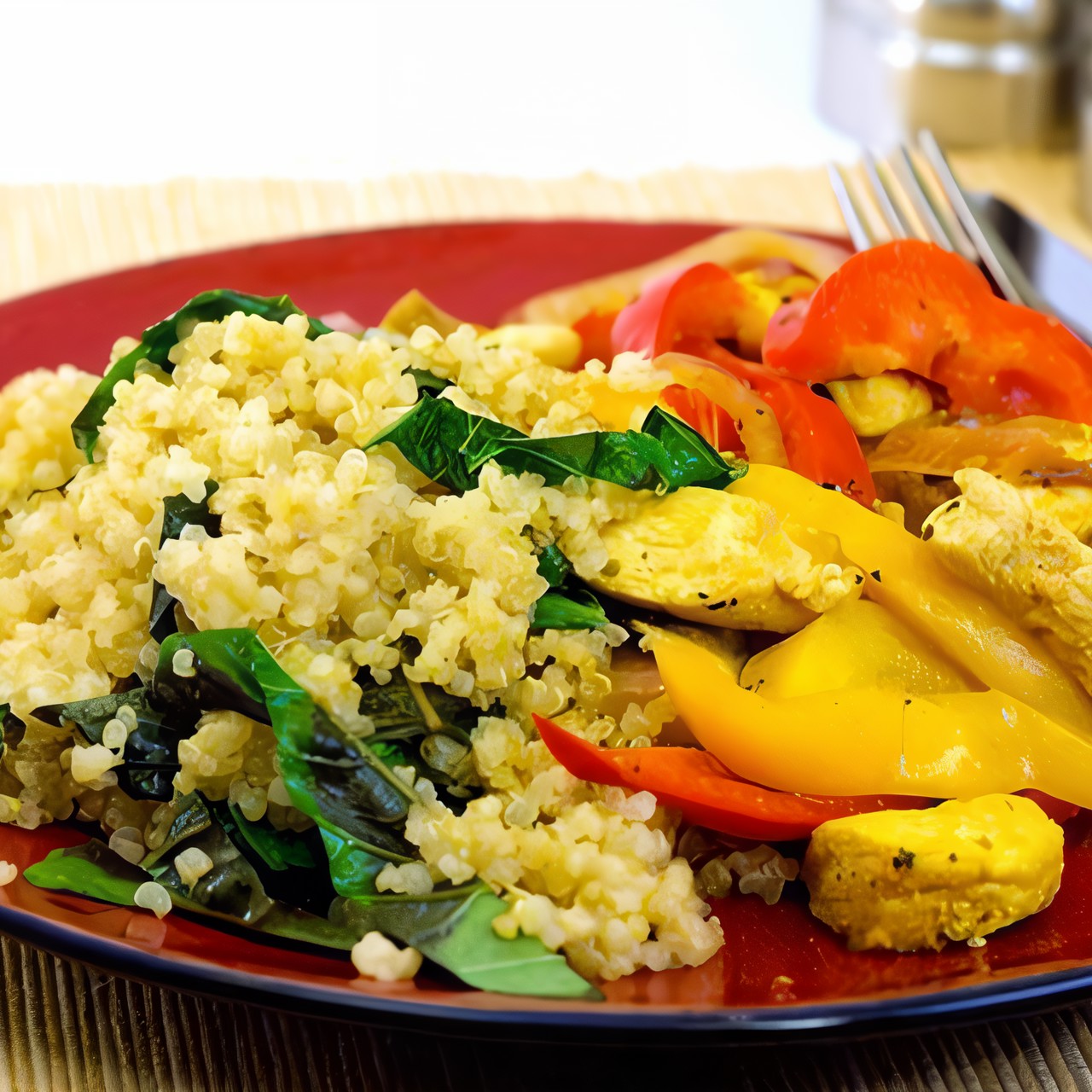 Теплый салат из киноа со шпинатом и фетой