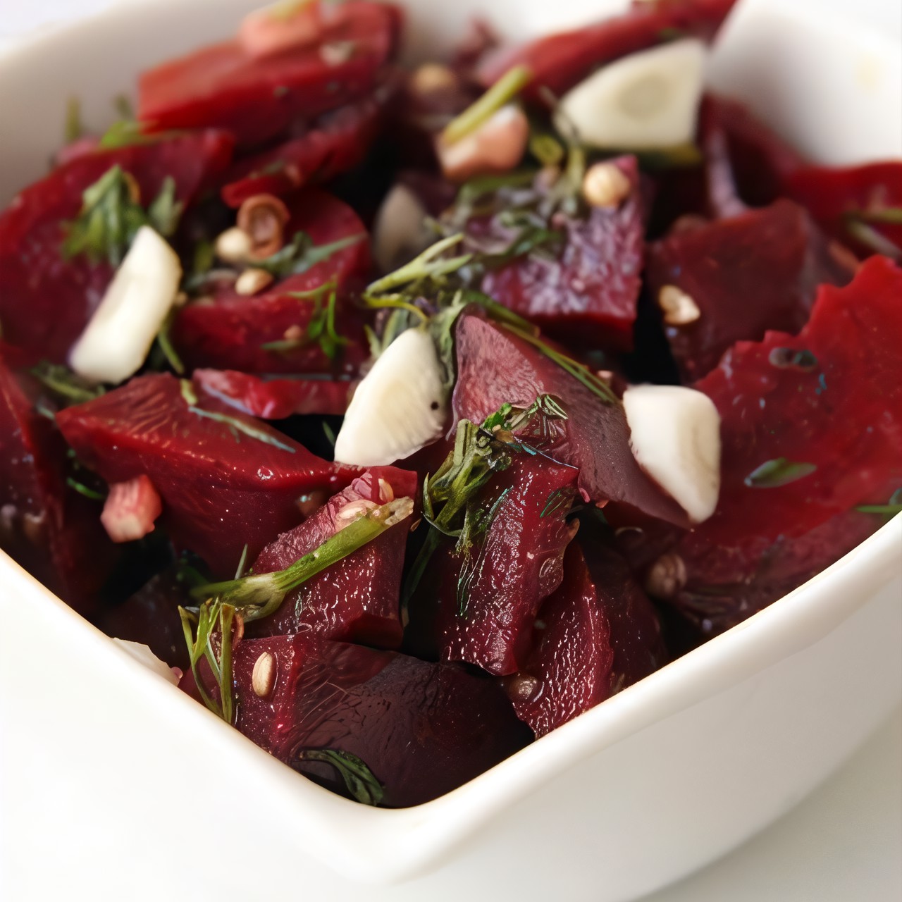 Теплый салат из запеченой свеклы с укропом