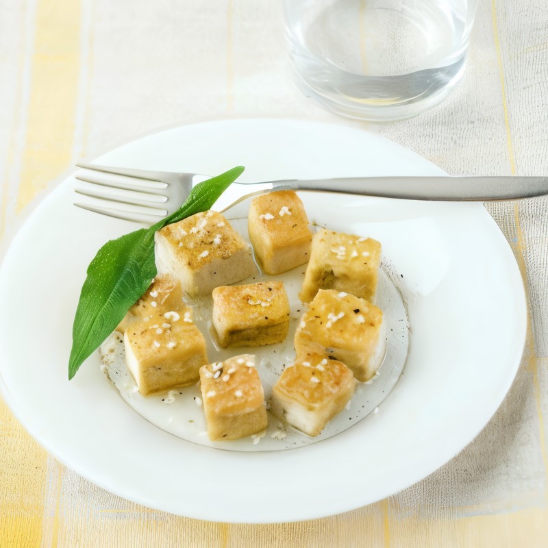 Теплый тофу под острым чесночным соусом