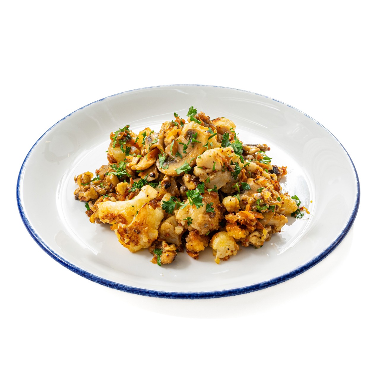 Теплый салат из жареных грибов с цветной капустой