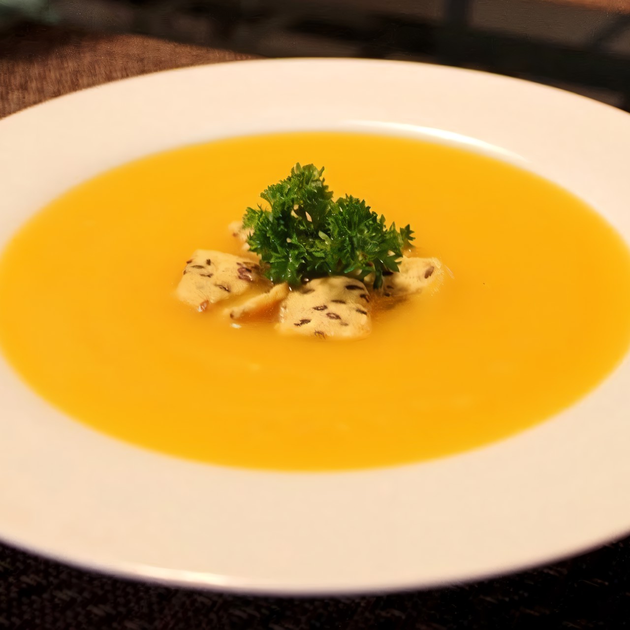 Тыквенный суп с пшеничными сухариками