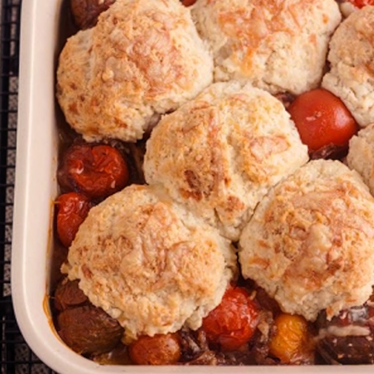 Томатный коблер с сырным печеньем