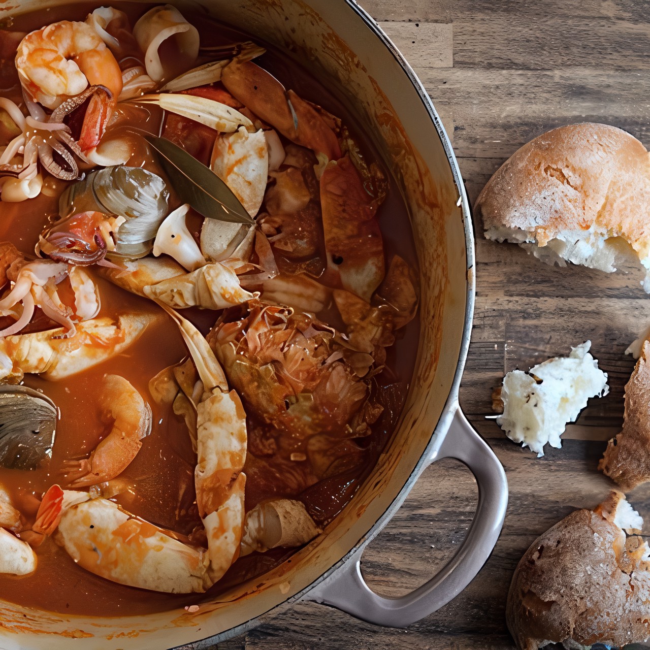 Томатный суп с морепродуктами и фенхелем