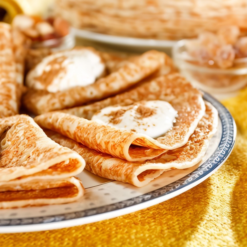 Тонкие блинчики из каштановой муки с рикоттой и медом