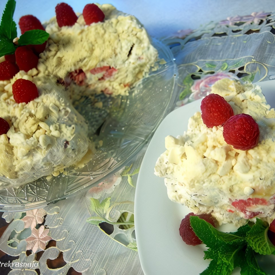 Торт безе с малиной