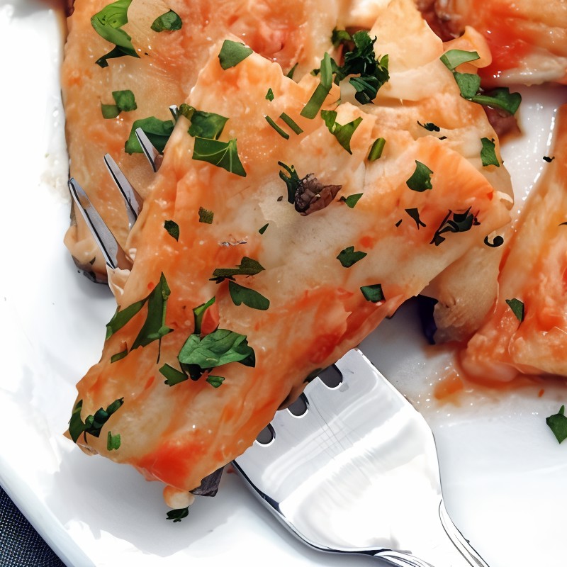 Треска в томатном соусе с черносливом и розмарином