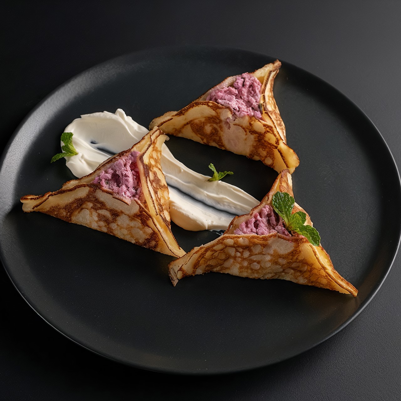 Турецкие блины с творогом и малиной