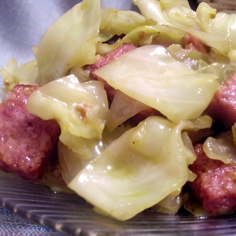 Тушеная капуста с салями