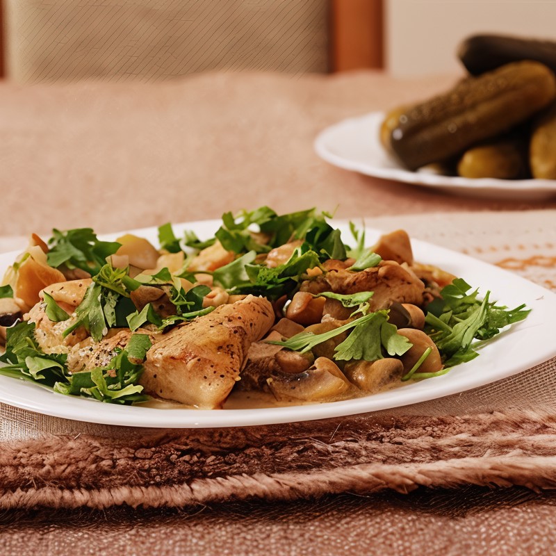 Тушеные грибы в винном соусе