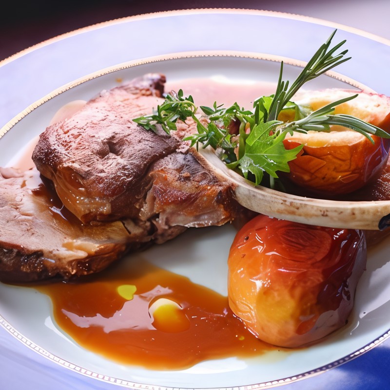 Тушеный окорок с сидром и яблоками