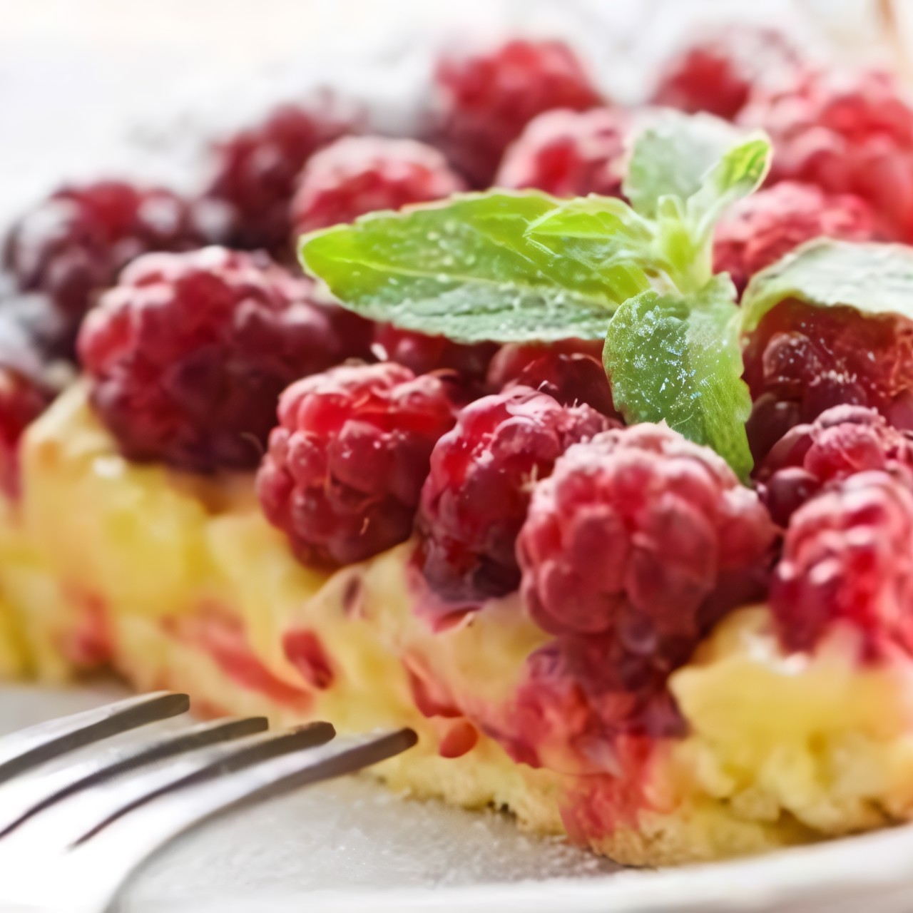 Творожная запеканка со свежей малиной