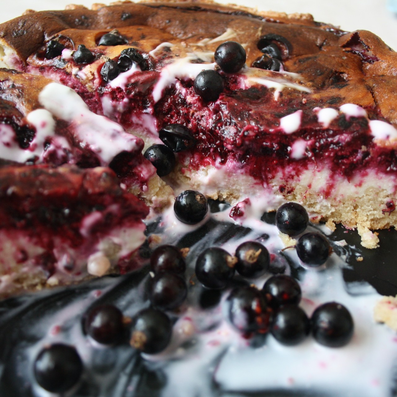 Творожный пирог с черной смородиной